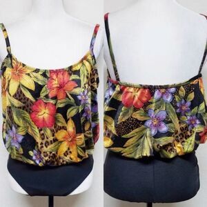 VINTAGE 80s Inches Away Tropical Blousen Swimsuit